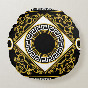 Golden Baroque: Greek Black Border Round Cushion