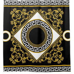 Golden Baroque: Greek Black Border Shower Curtain