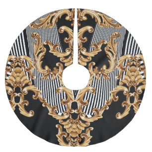 Golden baroque, intricate ornament design. brushed polyester tree skirt