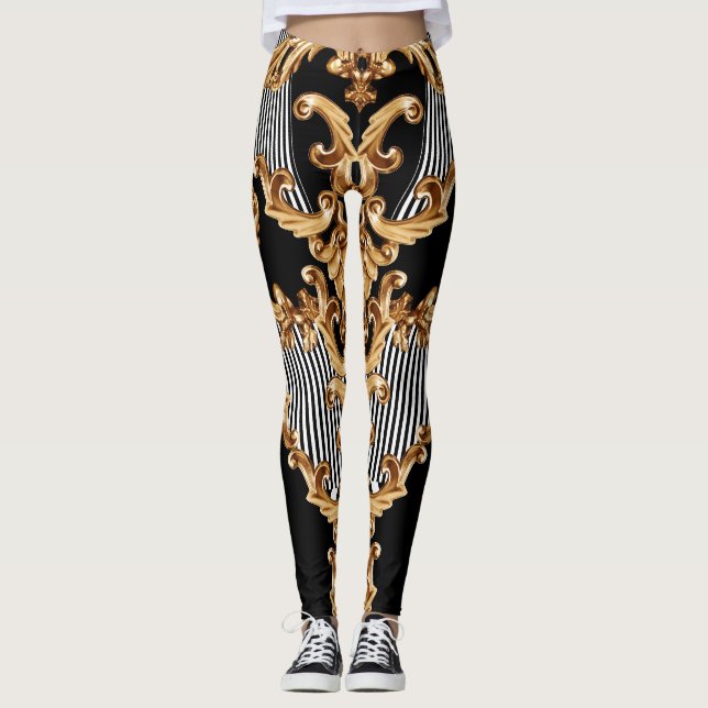 Golden baroque, intricate ornament design. leggings (Front)