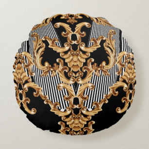 Golden baroque, intricate ornament design. round cushion