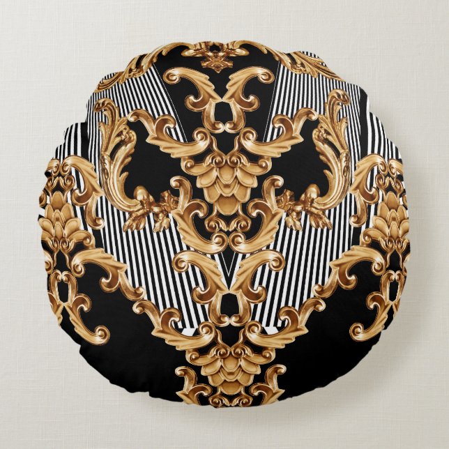 Golden baroque, intricate ornament design. round cushion (Front)