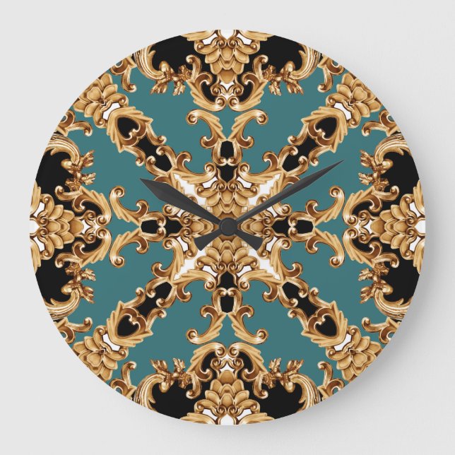 Golden baroque, luxurious ornament design. large clock (Front)