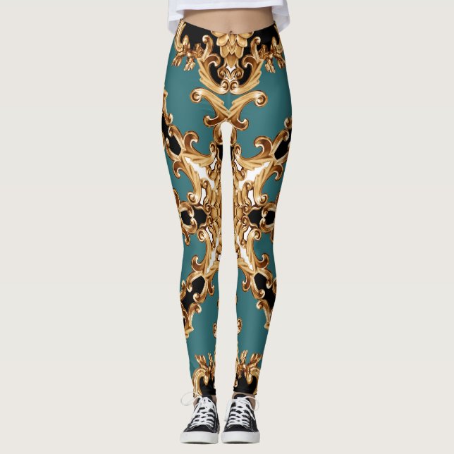 Golden baroque, luxurious ornament design. leggings (Front)