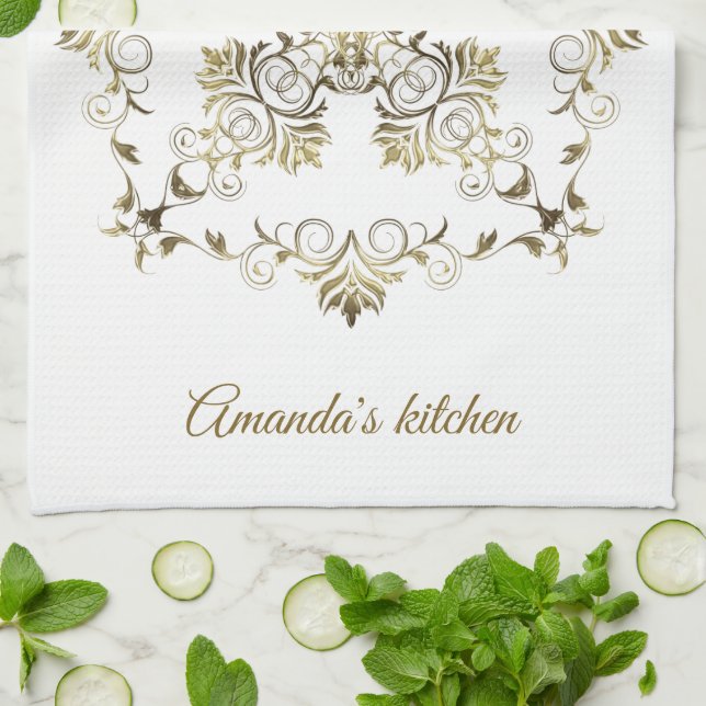 Golden Baroque. Name. Tea Towel (Folded)