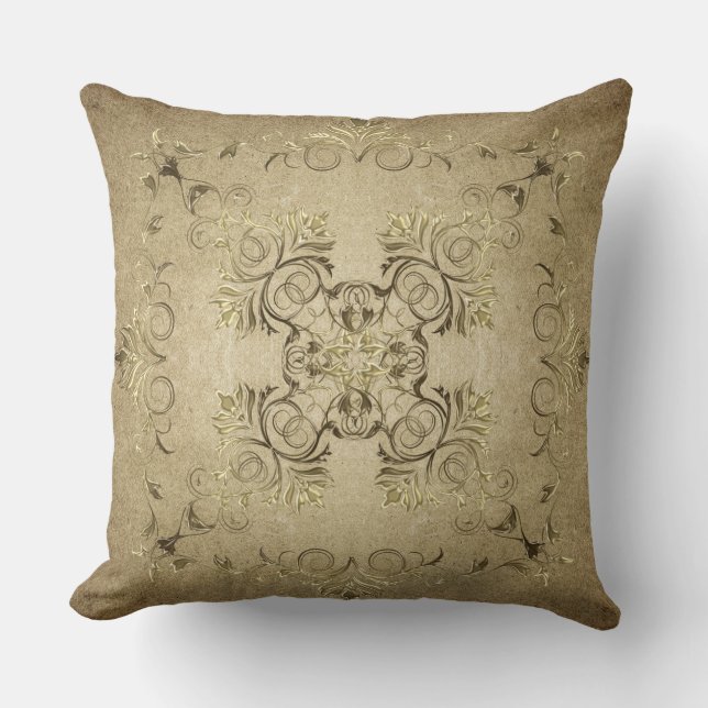 Golden baroque on grunge background. cushion (Front)
