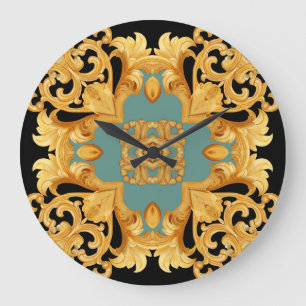 Golden Baroque Ornament 3D Elements Large Clock