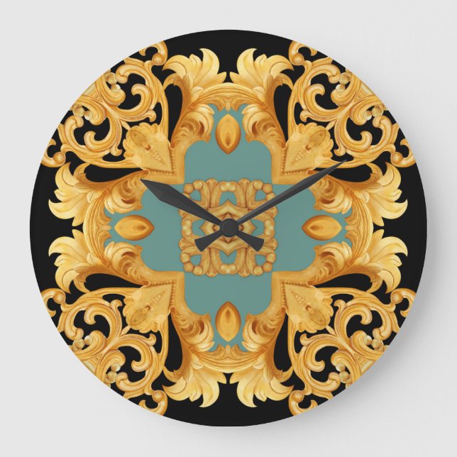 Golden Baroque Ornament 3D Elements Large Clock (Front)