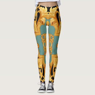 Golden Baroque Ornament 3D Elements Leggings