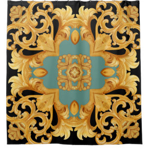 Golden Baroque Ornament 3D Elements Shower Curtain