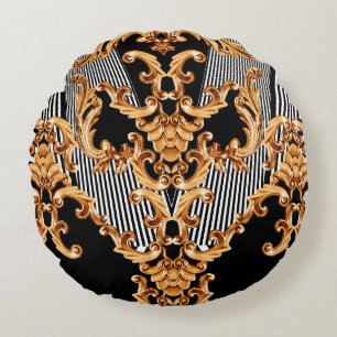 Golden baroque ornament round cushion
