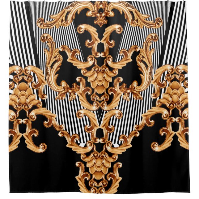 Golden baroque ornament shower curtain (Front)