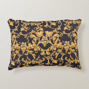 Golden Baroque, Scroll Leaves Pattern. Decorative Cushion