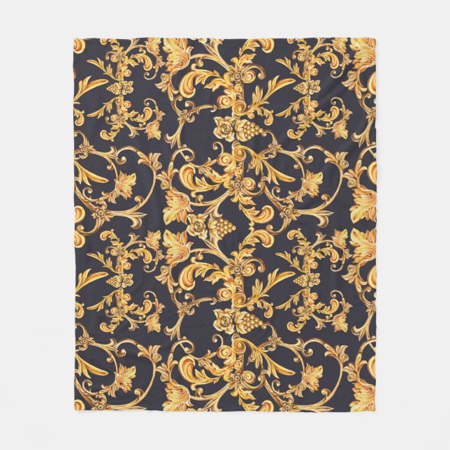 Golden Baroque, Scroll Leaves Pattern. Fleece Blanket (Front)