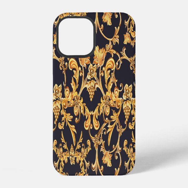 Golden Baroque, Scroll Leaves Pattern. iPhone Case (Back)