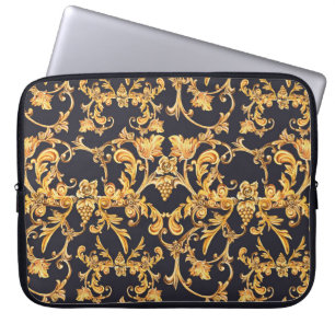 Golden Baroque, Scroll Leaves Pattern. Laptop Sleeve