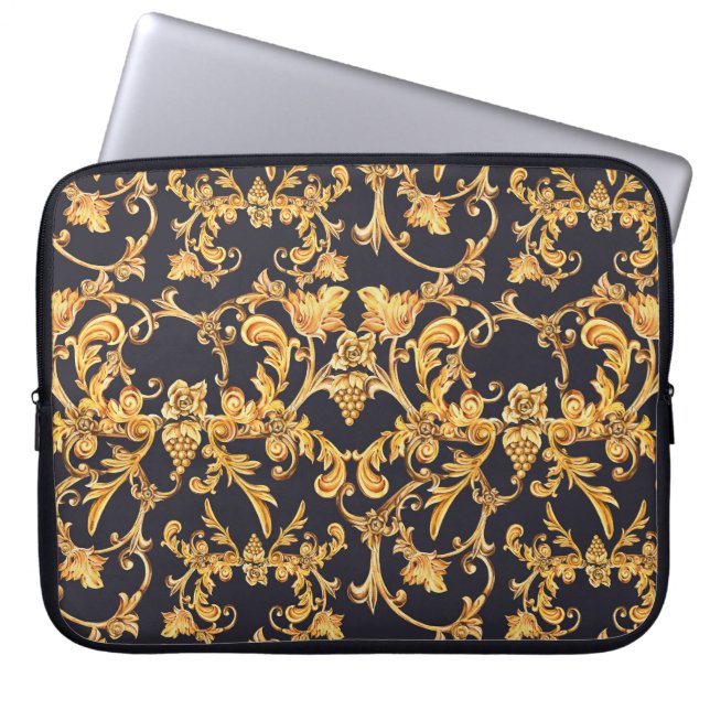 Golden Baroque, Scroll Leaves Pattern. Laptop Sleeve (Front)