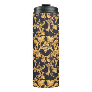 Golden Baroque, Scroll Leaves Pattern. Thermal Tumbler