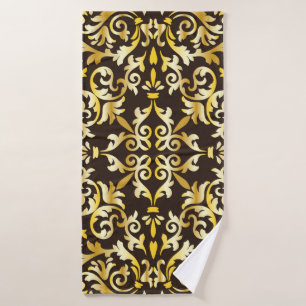 Golden baroque seamless pattern on black backgroun bath towel