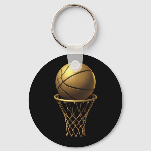 Golden Basketball & Hoop Design Key Ring (Front)