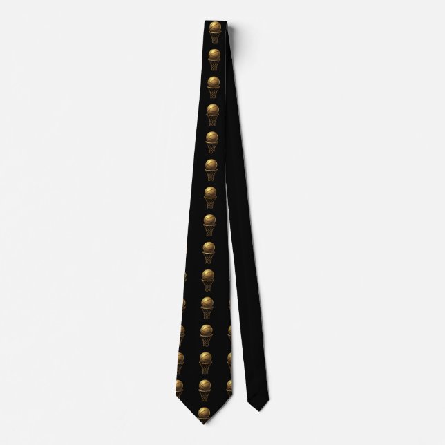 Golden Basketball & Hoop Design Tie (Front)