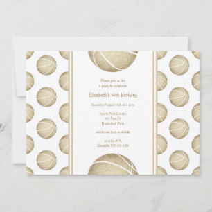 golden basketballs pattern sports party invitation