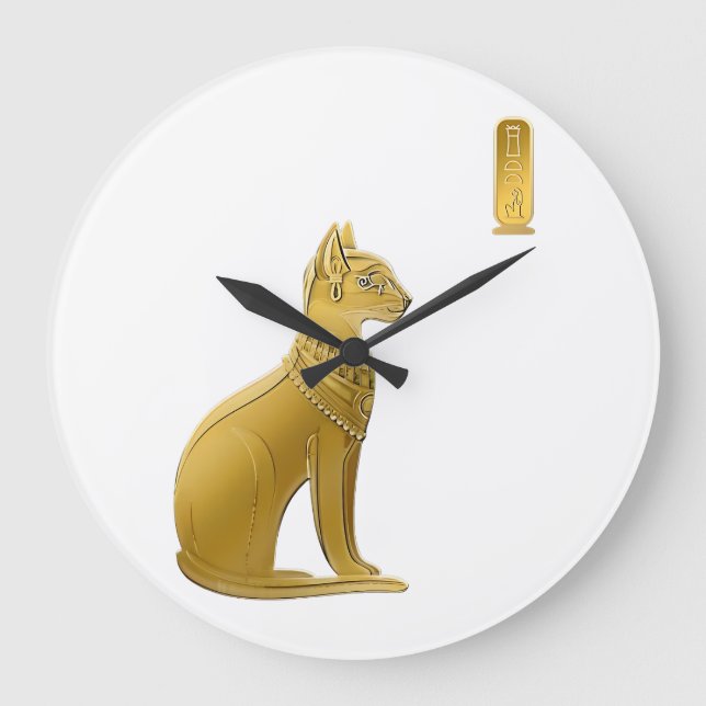 Golden Bastet - Egyptian Cat Goddess of Protection Large Clock (Front)