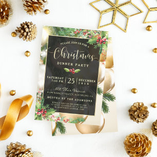 Golden Baubles   Christmas Party Invitation
