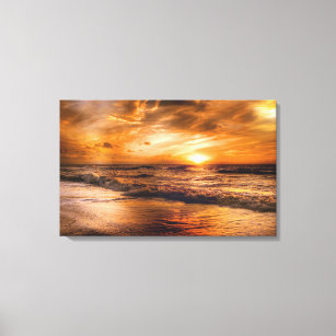 Golden Beach Sunset Cloudy Sky Canvas Print