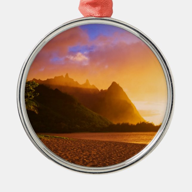 Golden beach sunset, Hawaii Metal Tree Decoration (Front)