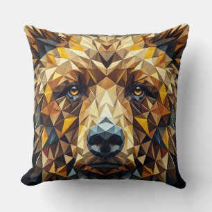 Golden Bear Face Geometric Accent For Cosy Spaces Cushion