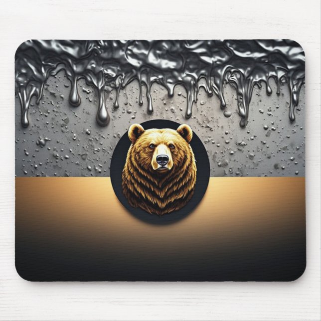 Golden Bear Head With Dripping Metal 🐻 Mouse Mat (Front)
