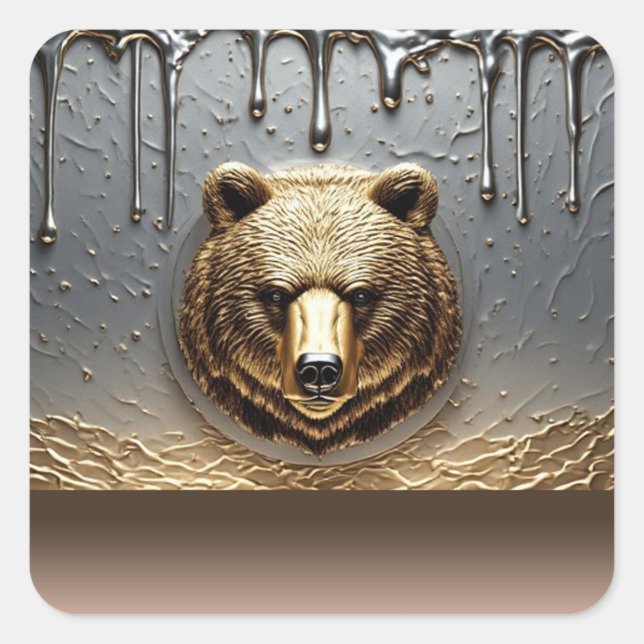 Golden Bear Relief With Metal Drip Effect 🐻 Square Sticker (Front)
