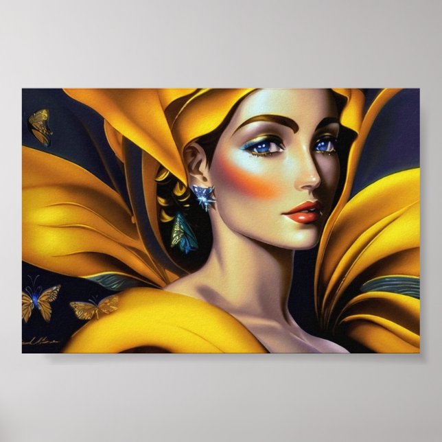 Golden Beauty and Fashion Model 1 - AI Art Poster (Front)