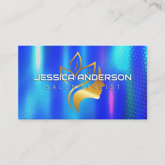 Golden Beauty Logo | Blue Metallic Background Business Card (Front)