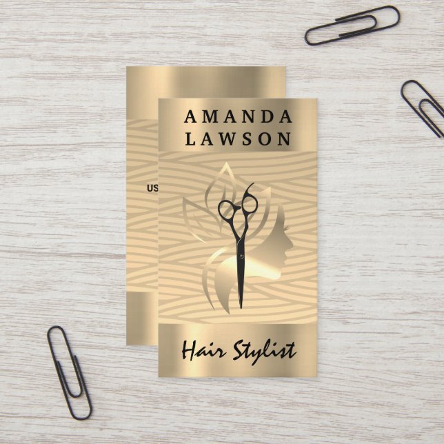 Golden Beauty Logo | Weave Pattern Business Card (Front/Back In Situ)