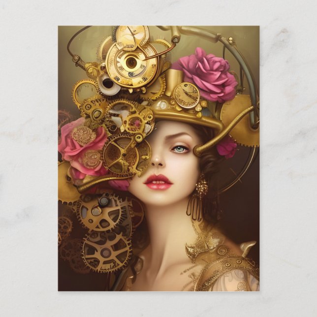 Golden Beauty Steampunk Digital Art   Postcard (Front)