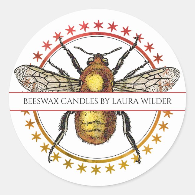 Golden Bee Beeswax Candles Handmade Product Label (Front)