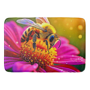 Golden Bee Flower Magic Light Design Bath Mat
