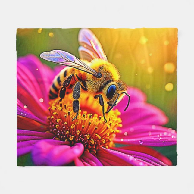 Golden Bee Flower Magic Light Design Fleece Blanket (Front (Horizontal))