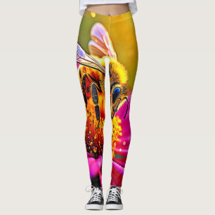 Golden Bee Flower Magic Light Design Leggings
