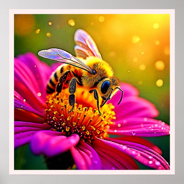 Golden Bee Flower Magic Light Design Poster (Front)