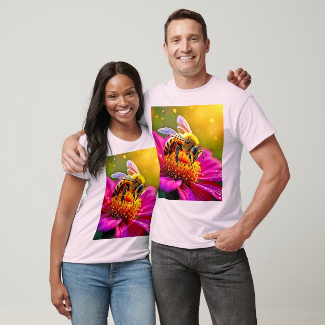 Golden Bee Flower Magic Light Design T-Shirt (Unisex)