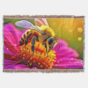 Golden Bee Flower Magic Light Design Throw Blanket