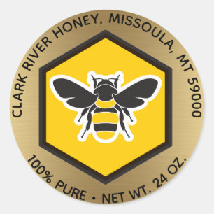Golden Bee Honey Jar Round Sticker