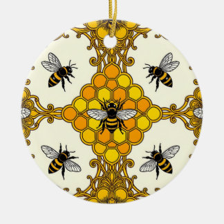 Golden Bee Honeycomb Pattern Ceramic Tree Decoration