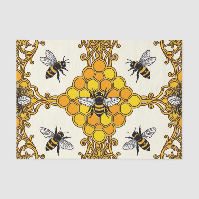 Golden Bee Honeycomb Pattern Tissue Paper (Front)
