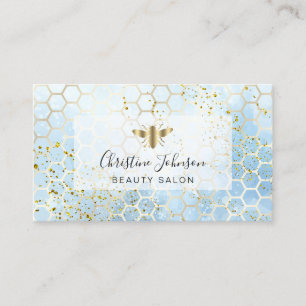 golden bee logo blue honeycomb business card