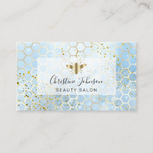 golden bee on FAUX glitter blue watercolor Business Card
