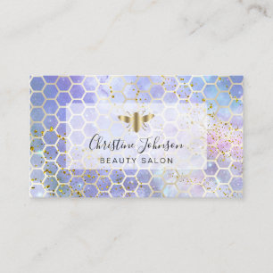 golden bee on FAUX glitter blue watercolor Business Card